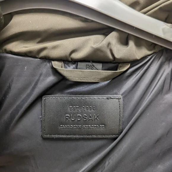 Rudsak muse down racoon fur trim long water resistant parka jacket, green, Small - Picture 6 of 11